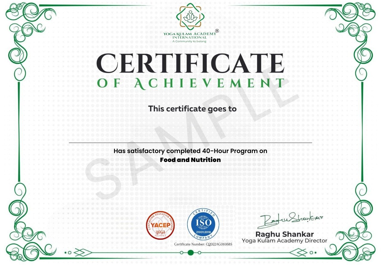 Online Nutrition Course Certificate